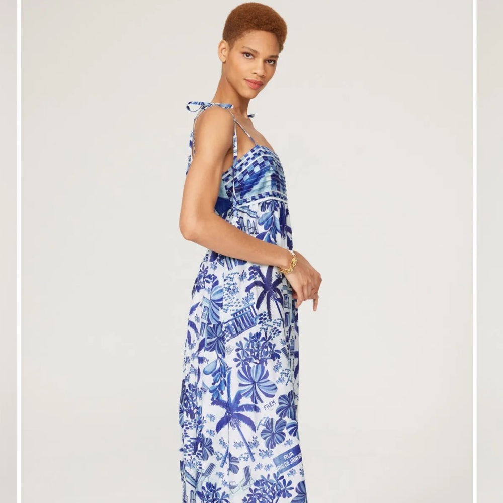 Blue Printed Tie-Strap Maxi Dress - Picture 2 of 16